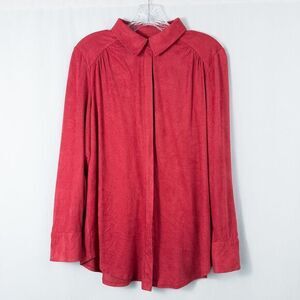 Chicos Smooth Faux Suede Reza Shirt Womens 1 Medium Red‎ Hidden Button Front